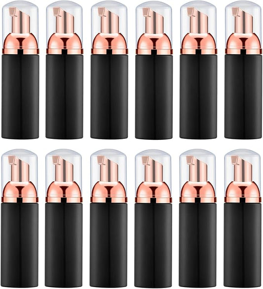 Lil Ray 2 Oz Empty Black Foam Pump Bottle, Foamer Soap Dispenser for Lash Shampoo, Hand Soap, Foaming Cleaner(Rose Gold Pump, 12 PCS)
