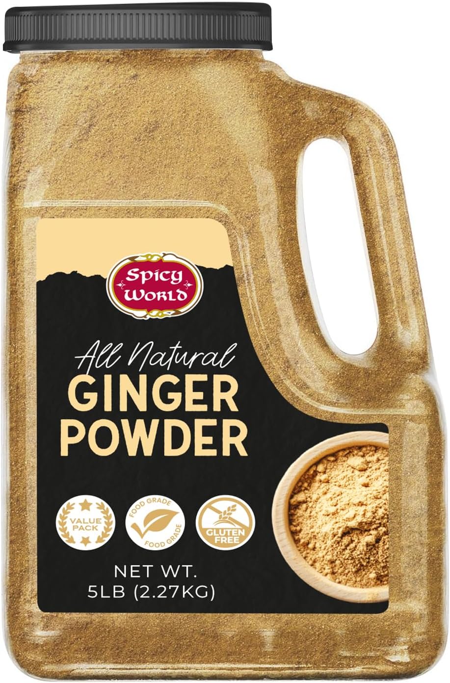 Spicy World Ginger Powder 5 LB Jar – Gluten Free, Bulk Ground Dried Ginger Root, Pure Zingiber Officinale, Warm & Spicy Flavor for Cooking, Baking, and even Teas