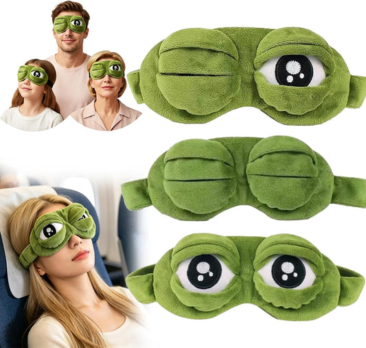 3D Frog Sleep Mask, 3D Funny Sleep Mask, Soft Comfortable Frog Eye Mask with Adjustable Straps, Ideal for Travel, Naps and Night Sleep (3pcs)