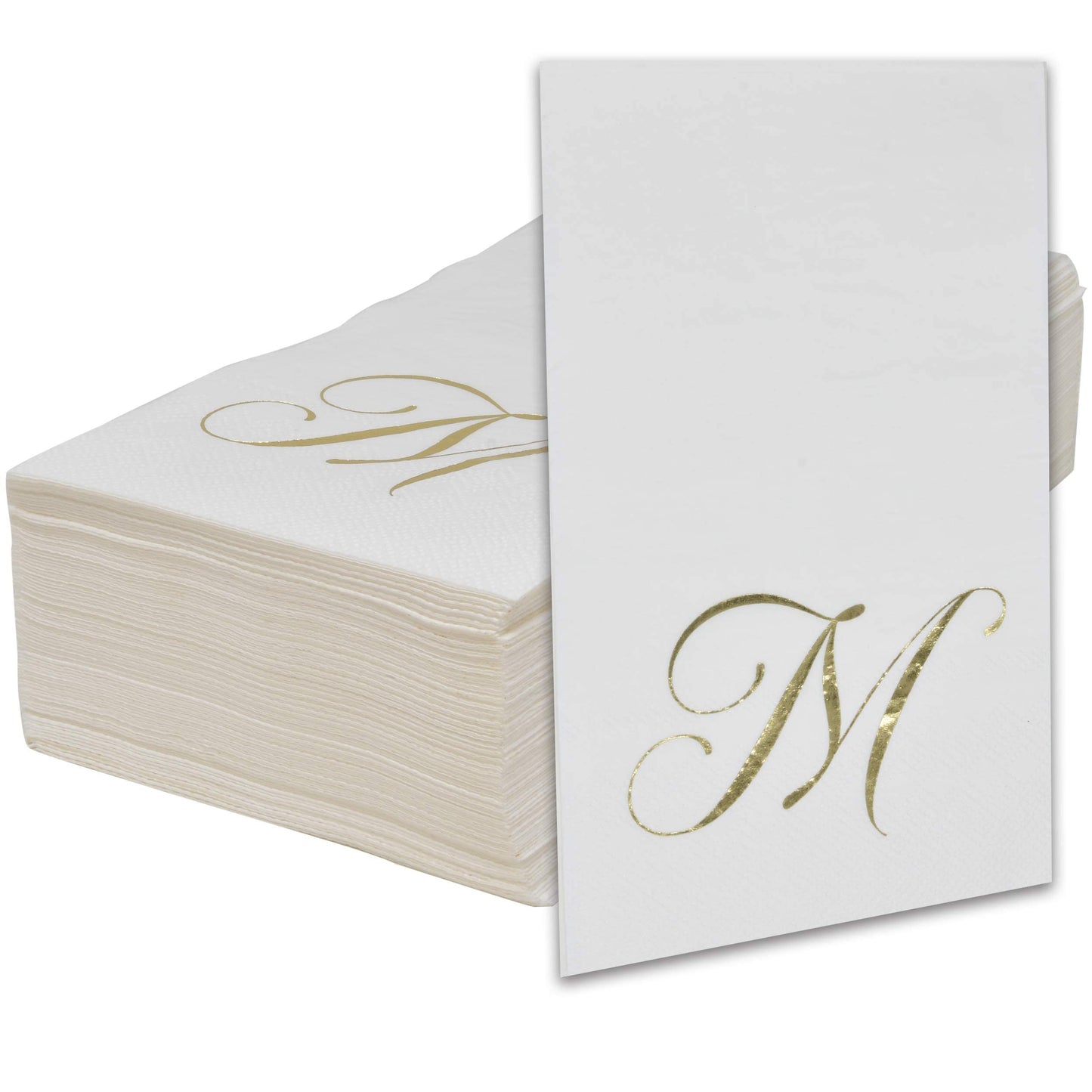 Gift Boutique 100 Gold Monogram Guest Napkins Letter M Disposable Paper Pack Elegant Metallic Golden Foil Dinner Hand Napkin for Bathroom Powder Room Wedding Holiday Baby Shower Decorative Towels