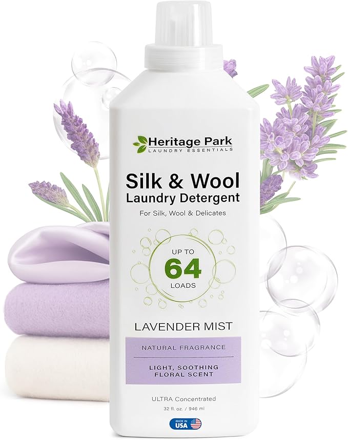 Heritage Park Silk & Wool All-Natural Lavender Mist Scent, pH-Neutral Laundry Detergent â Enzyme-Free, Concentrated Up to 64 loads (32 fl oz)