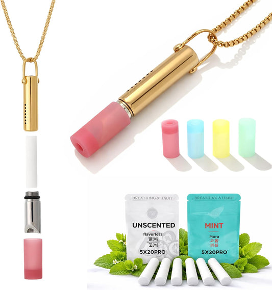 Breathing Necklace with Cotton Core, Nicotine-Free Oral Fixation Alternative, Replaceable Cotton Filters, Stress Relief Breathing Pendant for Quitting Habits