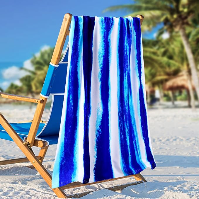 Genovega 2 Packs Oversized Beach Towel Set Extra Large Big XL Pool Camping Swim Clearance Towels 36x72 Soft Blanket Cruise Essentials Accessories Must Haves Vacation Necessities Adult Stripe Dolphins