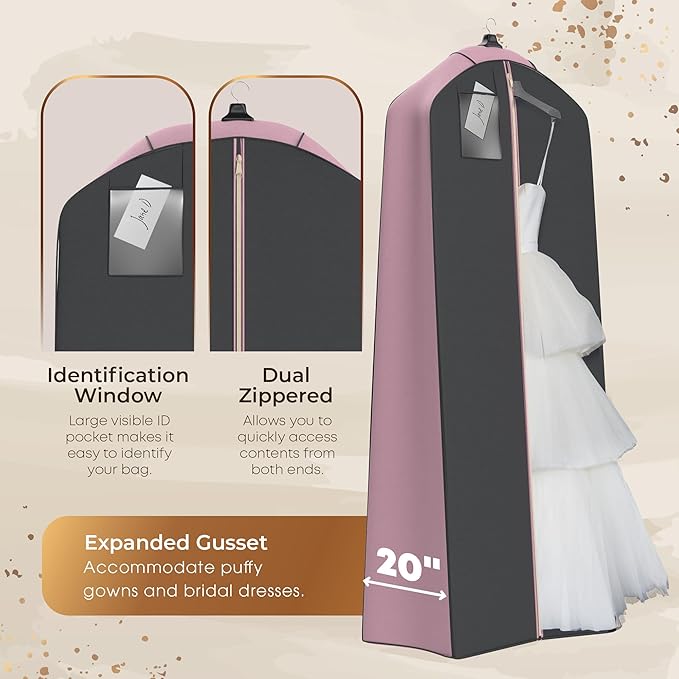 Your Bags Wedding Dress Garment Bag – 72" Garment Bags for Hanging Clothes with 20" Gusset for Puffy Gowns – Durable Dress Cover for Travel or Storage – Rip-Resistant with ID Window - She Said Yes