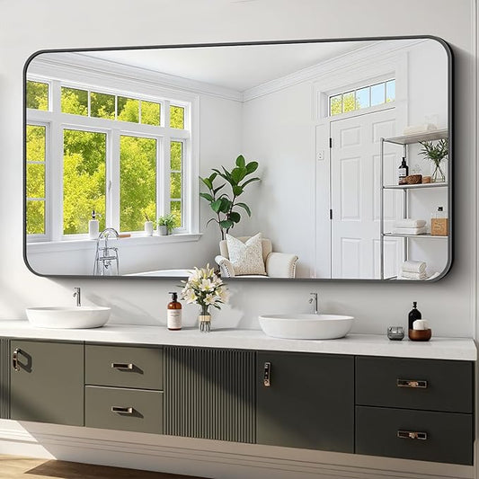 Koonmi Black Framed Bathroom Mirror - 36x71 Inch Shatterproof Tempered Glass Vanity Mirror for Bathroom Sink, Wall Mounted with Matte Aluminum Alloy Frame, No Distortion, Modern Decor