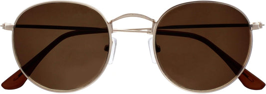 OPULIZE SOL Reading Sunglasses for Women Men,Tinted Lens with UV400 Protection,Scratch Resistant Round Metal frame with Spring Hinges, Matt Gold With Dark Brown Tips +3 (Pack of 1)