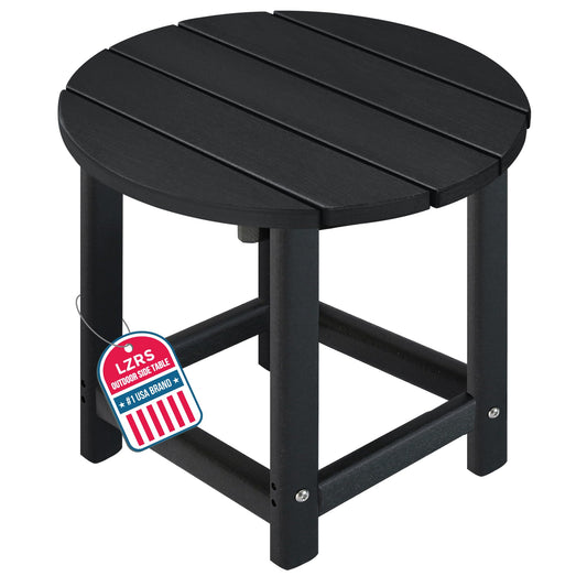 LZRS Round Adirondack Patio Side Table End Table, Outdoor Side Tables for Patio, Backyard,Pool, Indoor Companion, Easy Maintenance & Weather Resistant(Black)