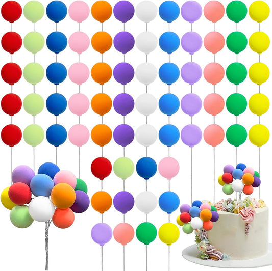 72 PCS Colorful Balloon Cake Topper Round Mini Balloon Cupcake Toppers for Wedding Birthday Baby Shower Cake Decoration Supplies