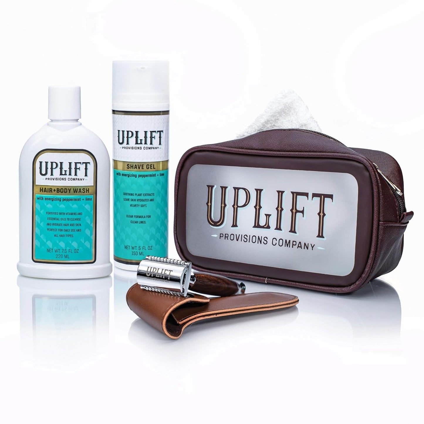 Upliftâs Luxury Shave Set for All: Pamper Yourself with Our Sulfate-Free Hair & Body Wash and Plant-Infused Shave Gel, Complete with a Handmade Wooden Razor for the Perfect Shave
