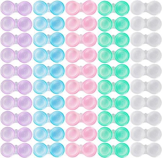 50 Pack Contact Lens Cases, Transparent Contact Cases Bulk in 5 colors, Cute Contact Lenses Case Leak-proof, Eye Contact Case for Home and Travel
