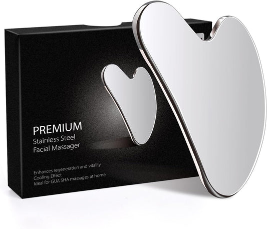 Daubigny Stainless Steel Gua Sha Facial Tools Guasha for Face Metal Gua Sha Tighten Skin Massage Guasha Beauty Tool for Body Eyes Neck Massager with Travel Pouch Skin Care Gifts (Silver)