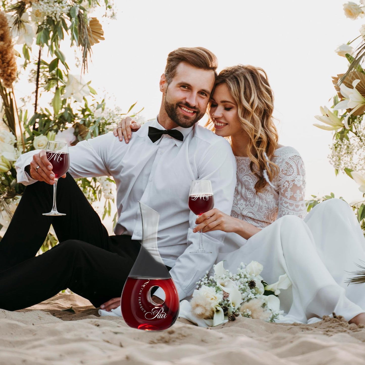 AW BRIDAL Mr and Mrs Wine Glasses and Decanter Set, Wedding Bridal Shower Engagement Gift for Couples 2025, Wedding Glasses for Anniversary Bride Bachelorette with Wood Keepsake Box