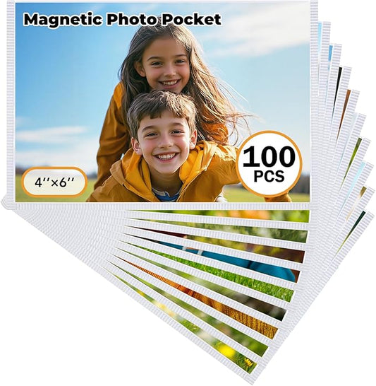 Magnetic Picture Frame, 100 Pcs Magnetic Picture Frames for Refrigerator 4x6, Magnetic Photo Frames with White Border, Refrigerator Magnets for Pictures Suitable Home, School, Office (white, 4x6-100pcs)