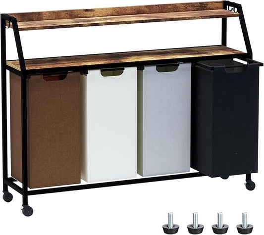 Laundry Hamper, Laundry Sorter 4 Section, Rolling Laundry Basket with Wheels, 2 Shelves, 4 Ã 14.5 Gal, Pull-Out and Removable Oxford Fabric Bags, for Laundry Room, 4 Colors