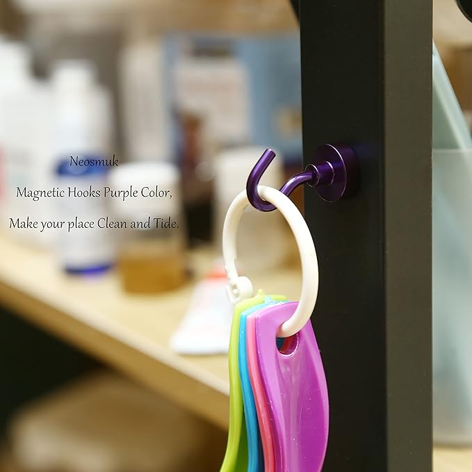 Neosmuk Magnetic Hooks, Heavy Duty 30lb+ Strong Magnet Hook for Cruise Cabins, Cruise Ship Essentials for Hanging, Metal Wall Refrigerator Hangers (Purple, 12 Pack)
