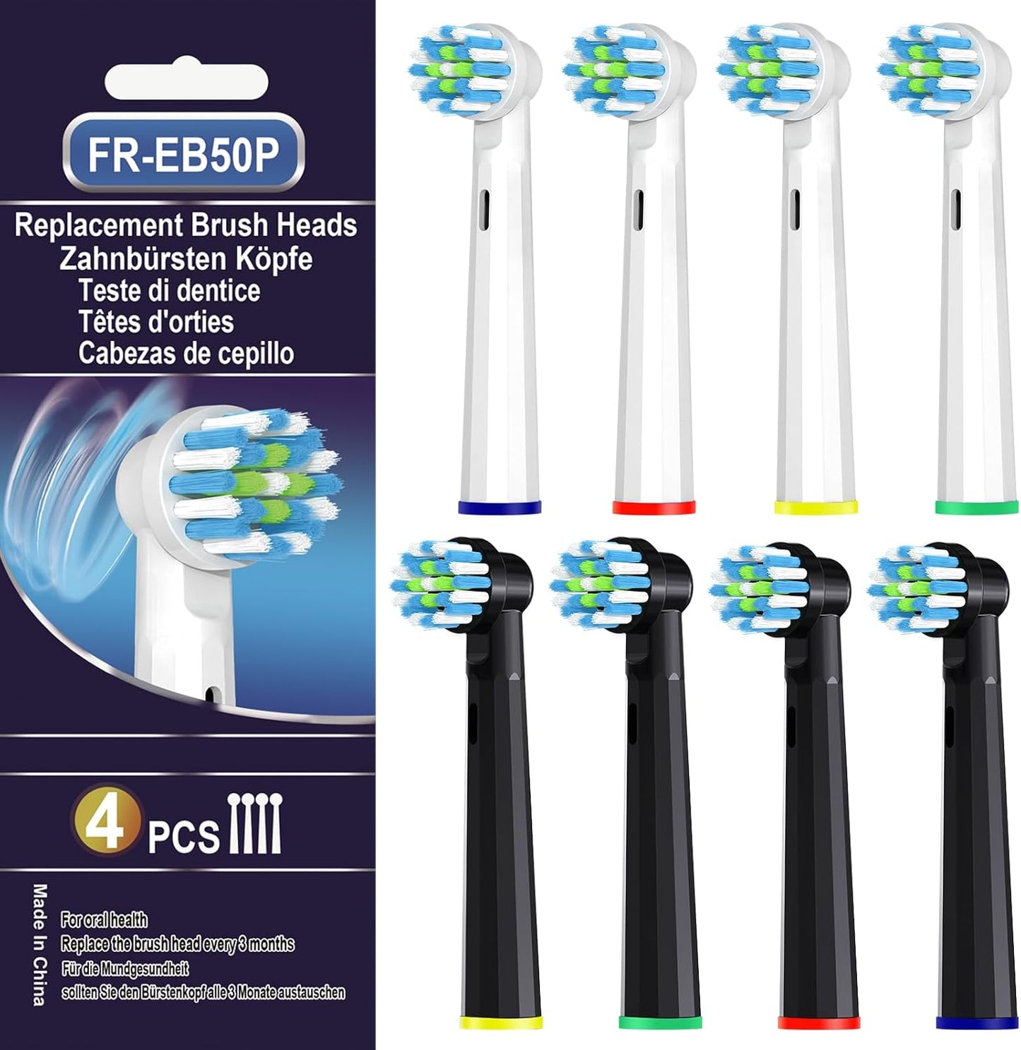 8-Pack Medium-Soft Replacement Brush Heads Compatible with Oral B Pro 1000/Genius/Smart 1500 - Gentle Deep Clean