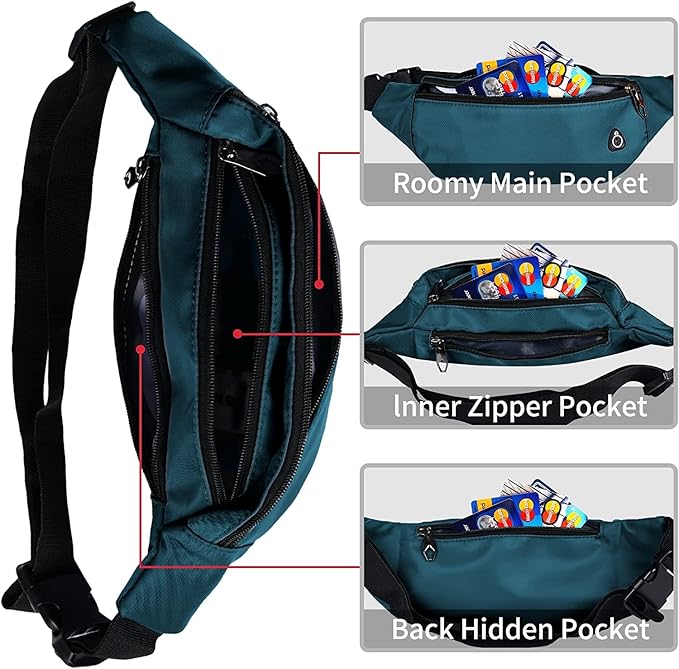 Fanny Packs for Men and Women, Waterproof Sports Waist Pack Bag for Travel Hiking Running Hands-free