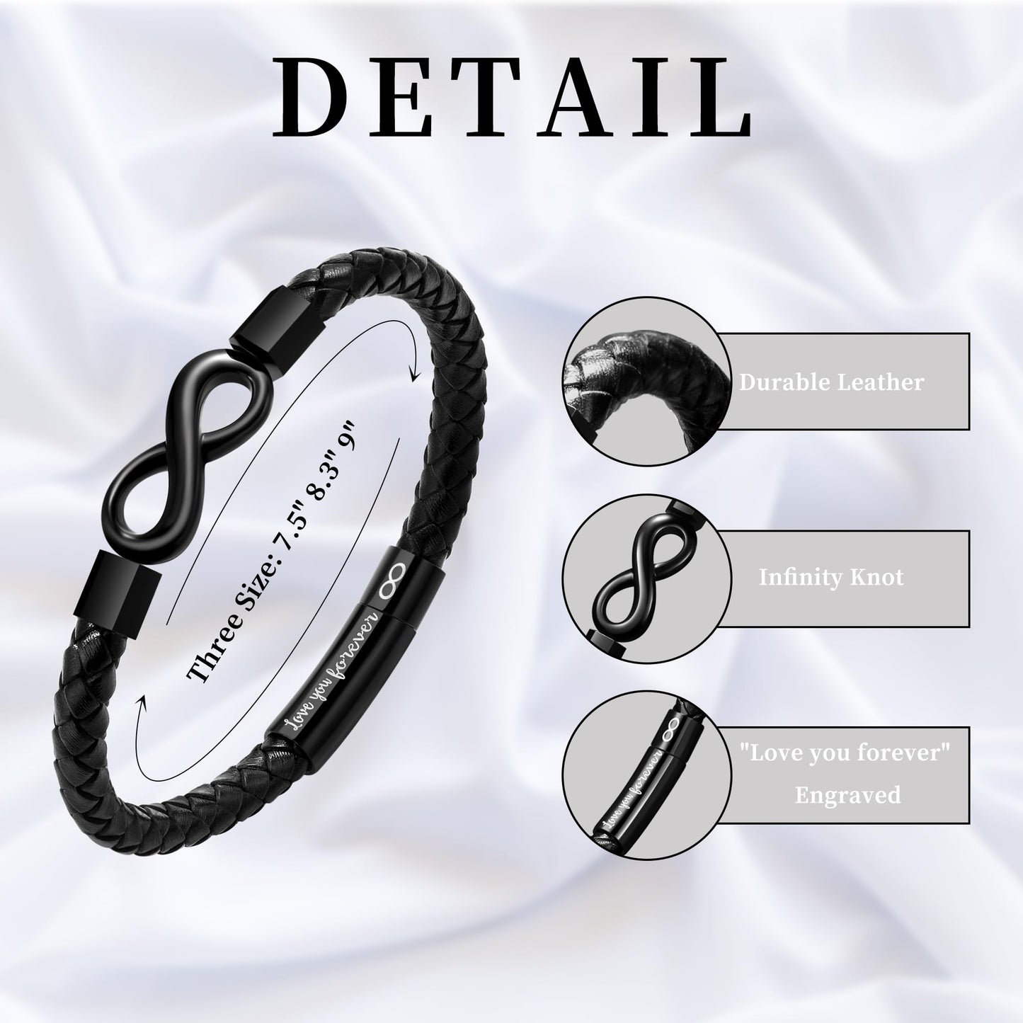 Sistble Gifts for Boyfriend, Infinity Bracelet Birthday Gift Ideas Black Leather Bracelets for Men Boyfriend Bracelet from Girlfriend Jewelry