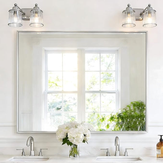 40x48inch Silver Bathroom Mirror, Silver Rectangle Mirror with Frame, Large Rectangular Wall Mirrors for Bathroom, Living Room, Hair Salon, Big Farmhouse Mirror Hang Horizontal/Vertical