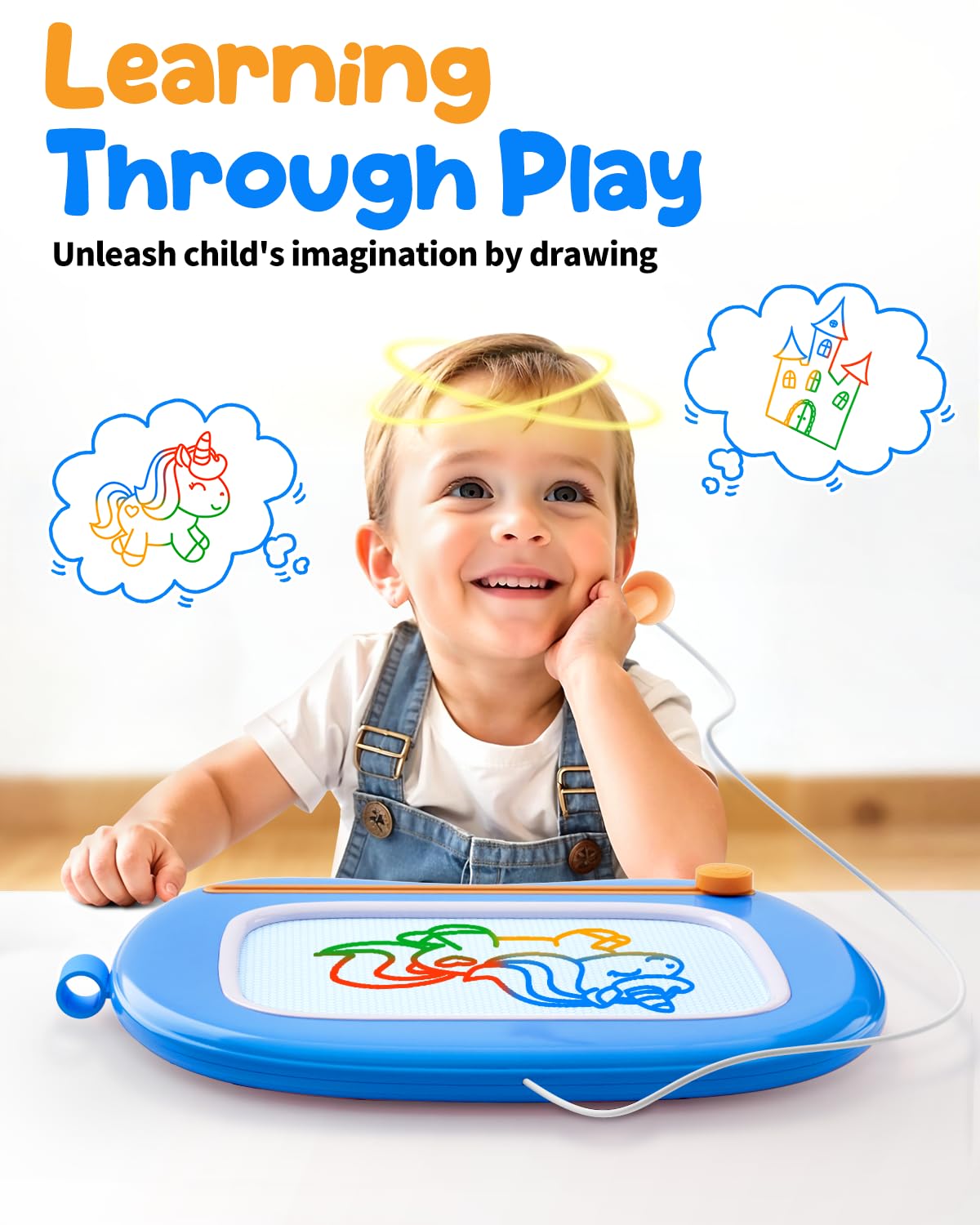 Magnetic Drawing Board Toddlers Toys for 1 2 Year Old Boys - Preschool Education Learning Toys for 12-18 Month Baby - Doodle Pad Birthday Gifts Presents for Kids Age 1-3 - Blue