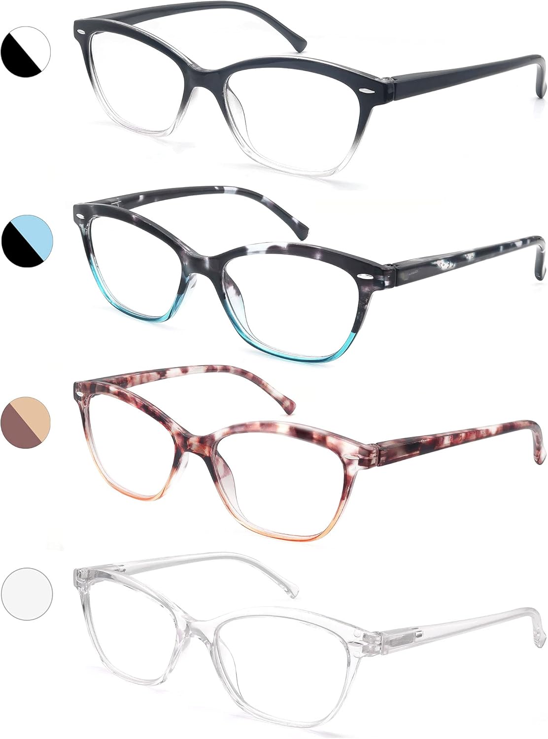 MODFANS Women Reading Glasses 1.25 4 Pair Stylish Ladies Readers with Comfort Spring Hinge Pattern Design Pouch Included
