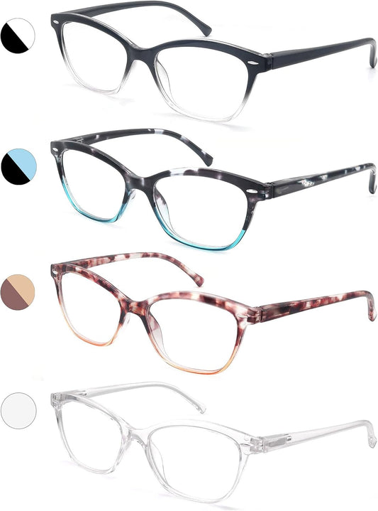 MODFANS Women Reading Glasses 1.25 4 Pair Stylish Ladies Readers with Comfort Spring Hinge Pattern Design Pouch Included