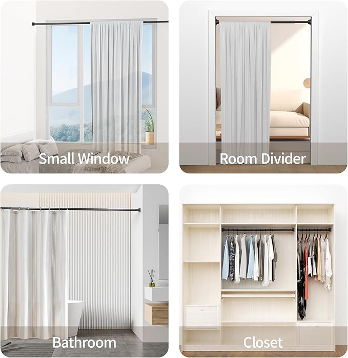 Mcrbeay Shower Curtain Rod, 1" Diameter Heavy Duty Tension Shower Rod, Non Slip Adjustable 28-46 inch No Drilling Shower Curtain Rods Spring Tension For Bathroom, Shower Stall, No Rust, Black