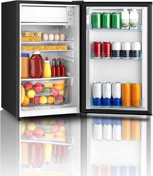 4.4 Cu.Ft Mini Fridge with Freezer, Single Door Mini Refrigerator, 5 Settings Temperature Adjustable, Compact Refrigerator for Apartment,Dorm, Office, Bedroom