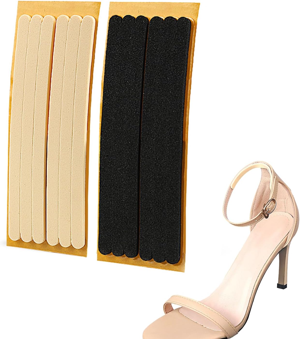 12Pcs Foam Heel Strap Cushion Inserts Self-Adhesive Shoe Back Strips Liners Pads Grips Tapes Stickers for Loose Sandals High Heels (Black+Beige)