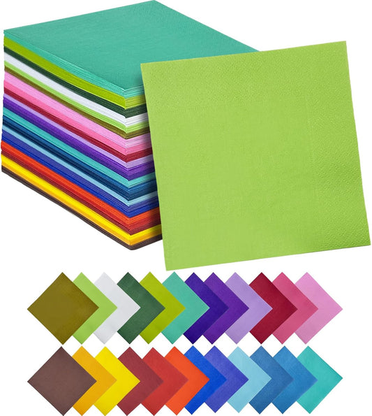 24 colors Cocktail Napkins 5 * 5inch disposable Beverage Napkin paper for Cocktail, Wedding, Dinner，Brithday Party Dessert Wine Paper Napkins（ 120 Count）