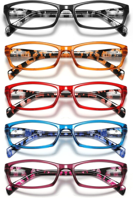 5Pack Reading Glasses for Women - Blue Light Blocking Spring Hinge Computer Readers Anti Glare UV Eyeglasses