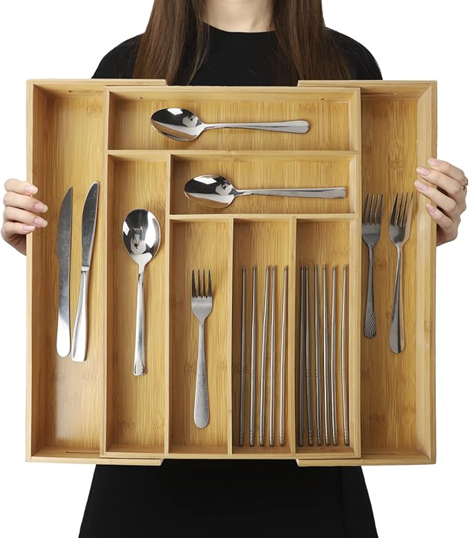 Expandable Bamboo Kitchen Drawer Organizer â Silverware Organizer, Utensil Holder & Cutlery Tray Drawer Dividers for Flatware (20"x16.9" Large Size, 8 Slot, Natural)