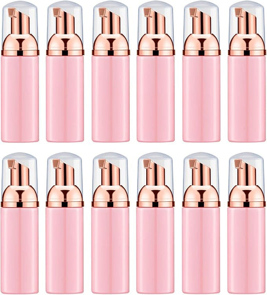 Lil Ray 2 Oz Empty Pink Foam Pump Bottle, Travel Foamer Soap Dispenser for Lash Shampoo, Hand Soap, Foaming Cleaner(Rose Gold Pump, 12 PCS)