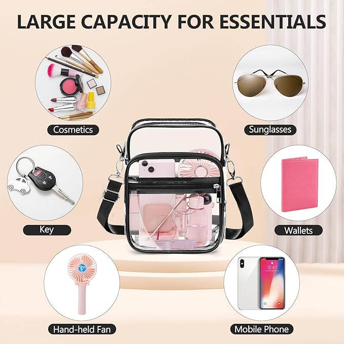 Blvornl Clear Crossbody Bag with Adjustable Shoulder Strap, Stadium Approved PVC Purse Bag, Messenger Bag