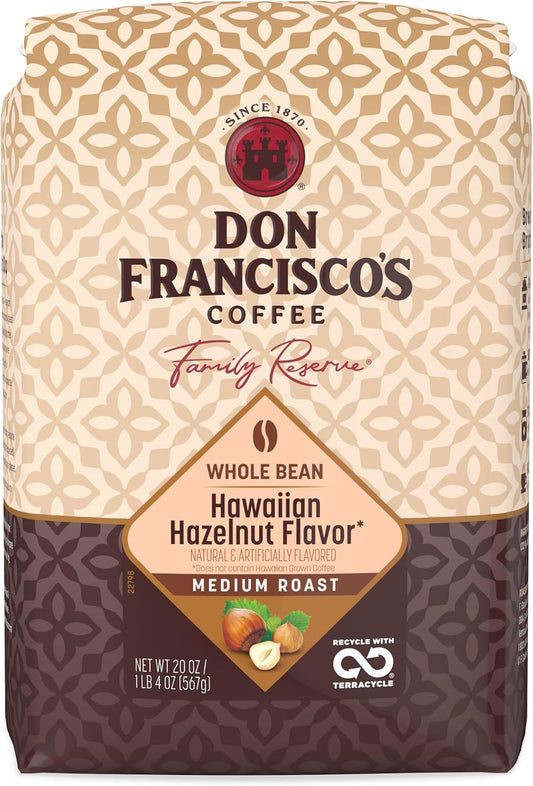 Don Francisco's Hawaiian Hazelnut Whole Bean Coffee, Medium Roast – 100% Arabica, Flavored Coffee, 20 oz Bag