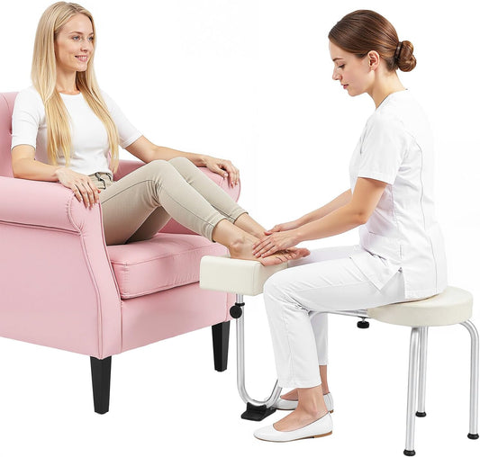 Pedicure Manicure Footrest, Portable Foot Massage Manicure Nail Beauty Stool Stand Height Adjustable Pedicure Foot Stool Freestanding Manicures Pedicure Stool for Home Beauty Salon Spa Tattoo (White)