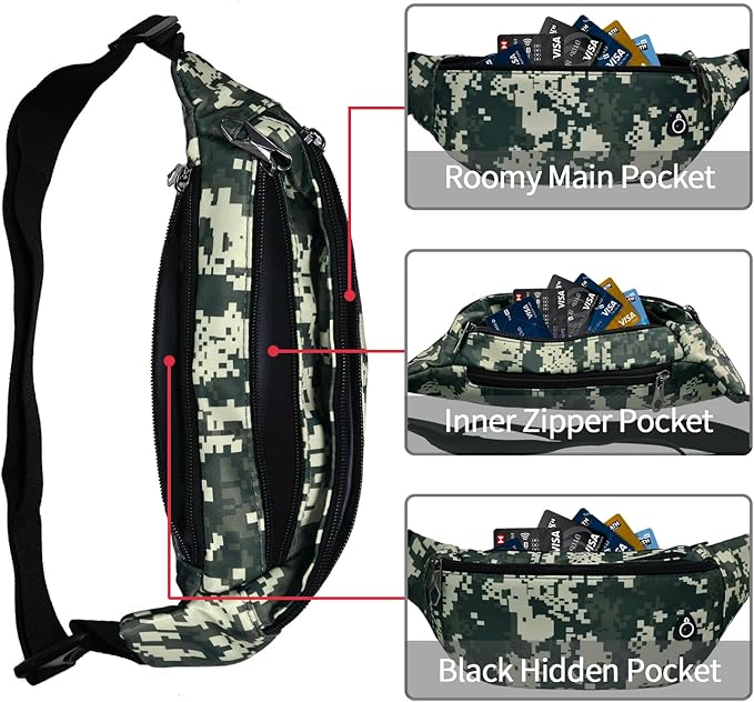 Fanny Packs for Men and Women, Waterproof Sports Waist Pack Bag for Travel Hiking Running Hands-free