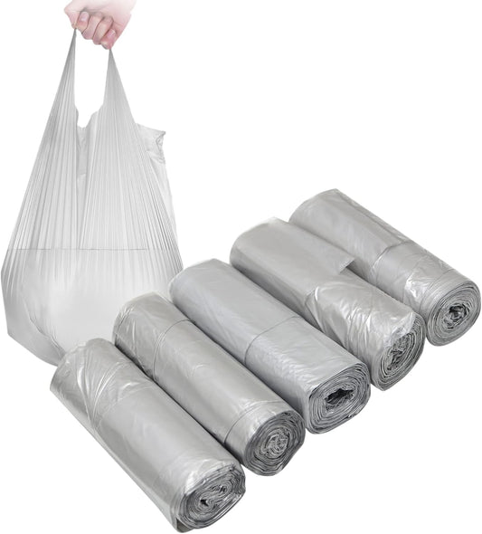 4 GALLON Bathroom Trash Bags, 5 Rolls/100 Counts Small HANDLES Garbage Bags for Office, Kitchen,Bedroom Waste Bin,Colorful Portable Strong Rubbish Bags (silver 100Counts)