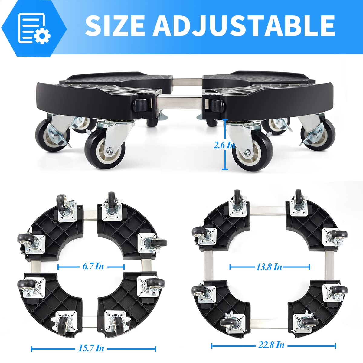 TreeGun Plant Caddy with Wheels Heavy Duty with 8 Lockable Casters, Rolling Plant Stand Adjustable for 8 inch-22 inch Outdoor Indoor Large Plant, Plant Dolly with Wheels Heavy Duty 500lbs Capacity