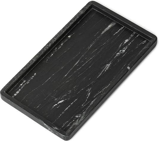 Cork & Mill Black Marble Tray for Bathroom Countertop, Kitchen Counter, or Catchall - 13" x 7Â½" Large Vanity Tray for Skincare or Perfume - Handcrafted Natural Marble Stone Organizer