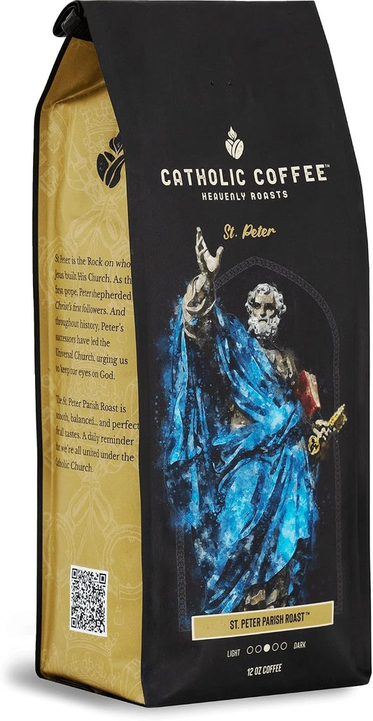 Catholic Coffee St. Peter | Medium Roast Whole Bean Coffee – Chocolate & Nutty Notes | 12oz Bag – Catholic Gift Honoring the First Pope and Rock of the Church