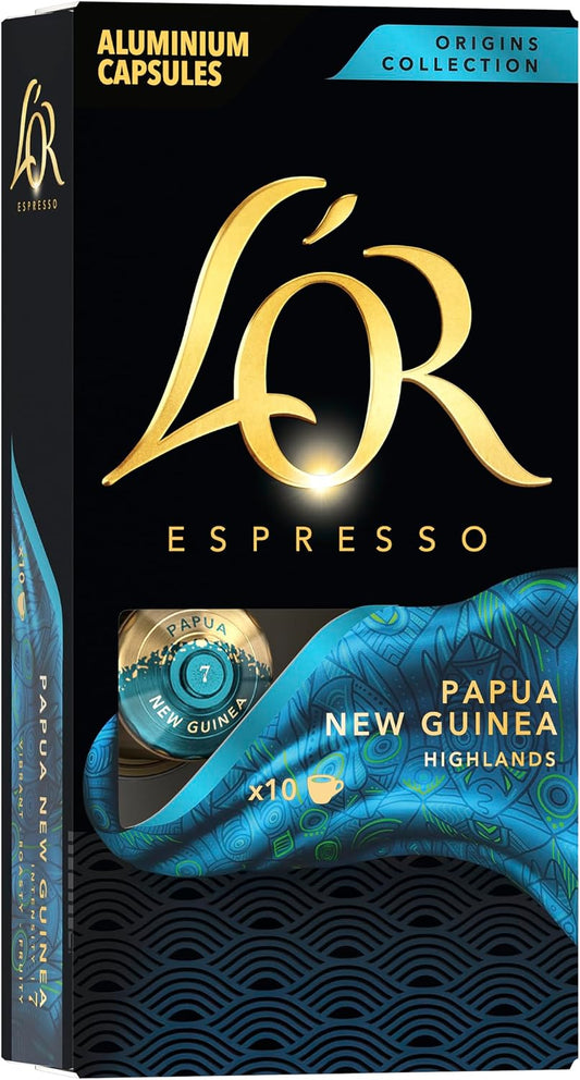 L'OR Espresso Capsules, 10 Count Papua New Guinea, Single-Serve Aluminum Coffee Capsules Compatible with the L'OR BARISTA System & *Nespresso Original Machines, 10 Count (Pack of 1)