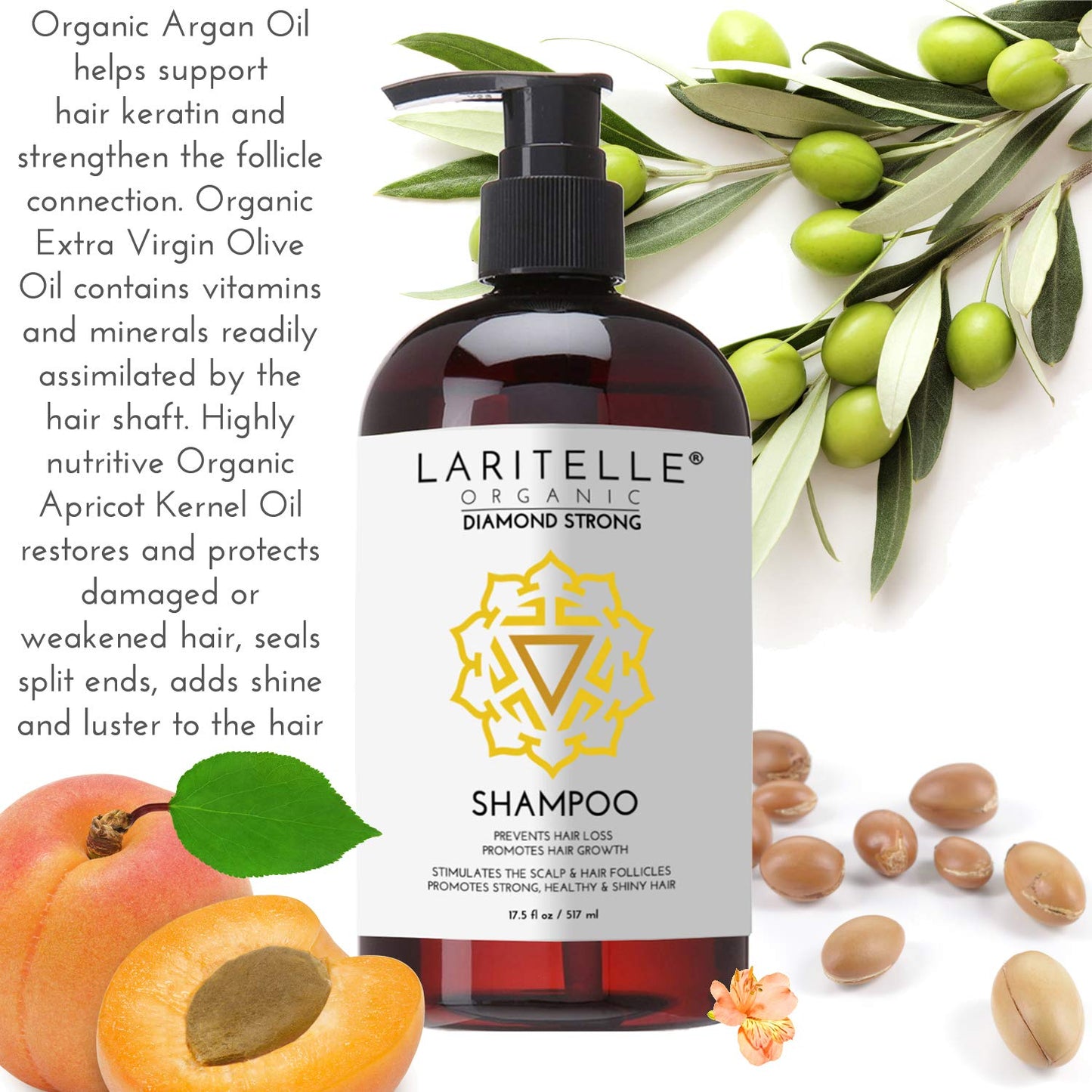 Diamond Strong Organic Shampoo – Hair Growth & Strengthening – Sulfate-Free, Cedarwood & Botanicals – Prevents Thinning & Breakage – Made in USA – 17.5 oz