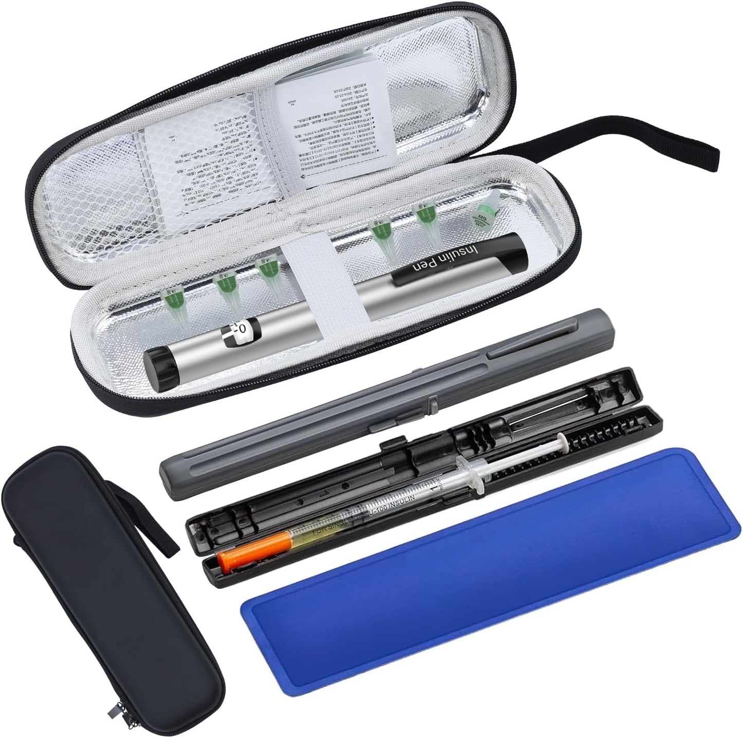 sijidou Insulin Cooler Travel Case, Equipped with 2 Pre-filled Syringe Case & 1 TSA Approved Reusable Ice Pack for Keep Insulin Pen & Diabetic Supplies Cool While Traveling