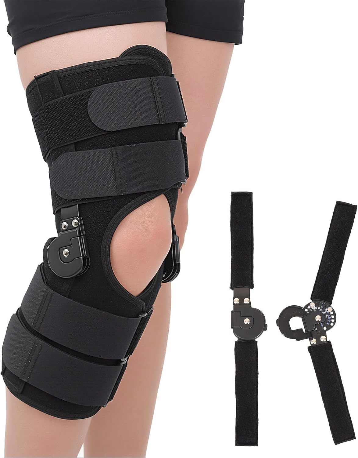 Hinged ROM Knee Brace with Side Stabilizers, Post Op Knee Immobilizer for Arthritis, ACL, MCL, PCL, Meniscus Tear, Medical Orthopedic Support After Surgery (Upgraded Version, Medium)