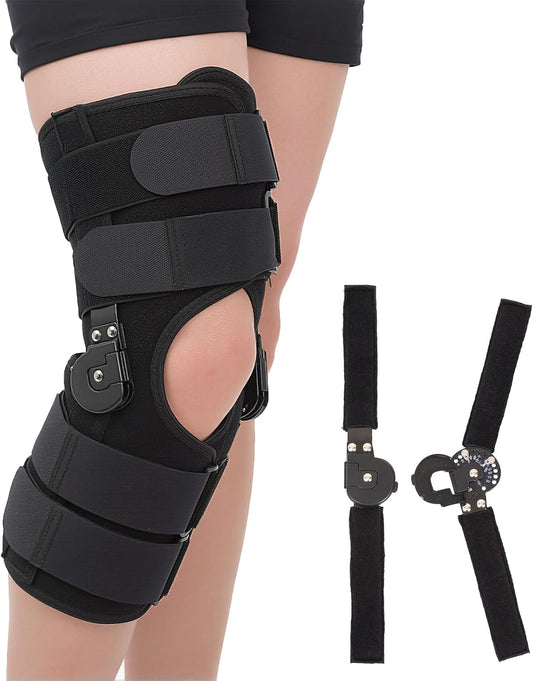 Hinged ROM Knee Brace with Side Stabilizers, Post Op Knee Immobilizer for Arthritis, ACL, MCL, PCL, Meniscus Tear, Medical Orthopedic Support After Surgery (Upgraded Version, Medium)