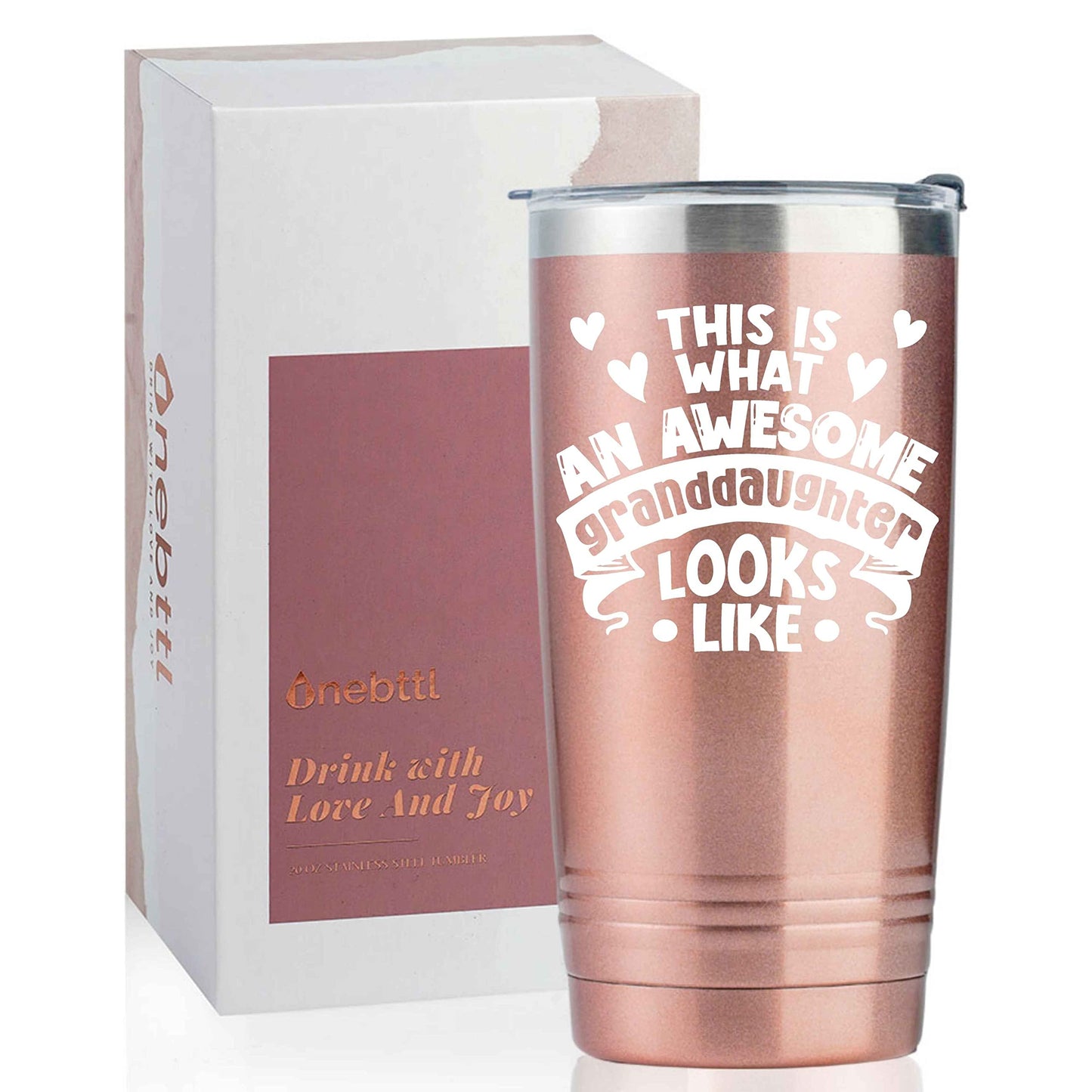 Onebttl Granddaughter Gifts Tumbler, Grandkids Tumbler 20oz Coffee Cup with Lid, Best Gift for Granddaughter for Birthday & Christmas