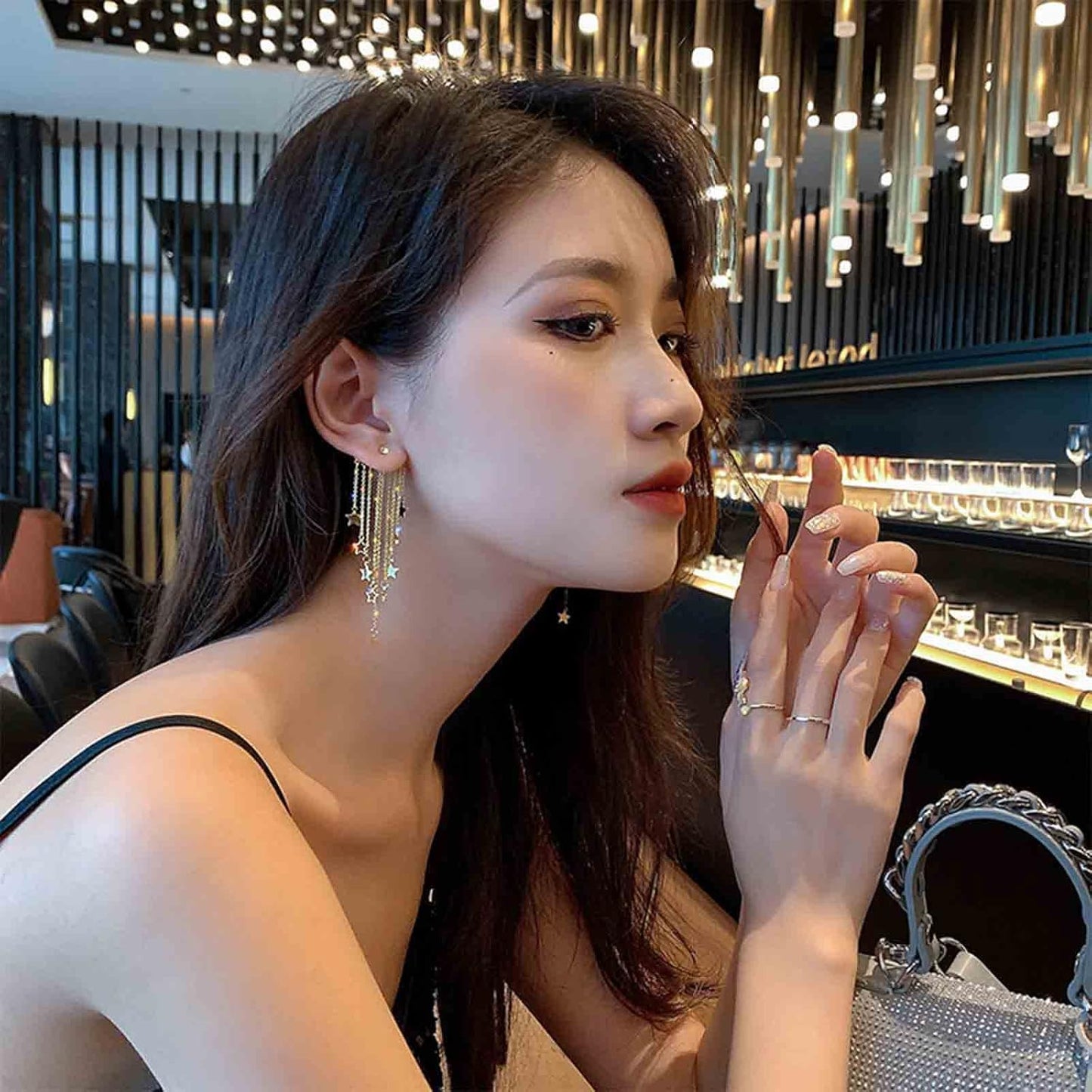 Boho Star Chain Tassel Earrings Gold Star Dangle Earrings Long Chain Drop Earrings Tiny Star Fringe Chain Earrings Jewelry for Women and Girls
