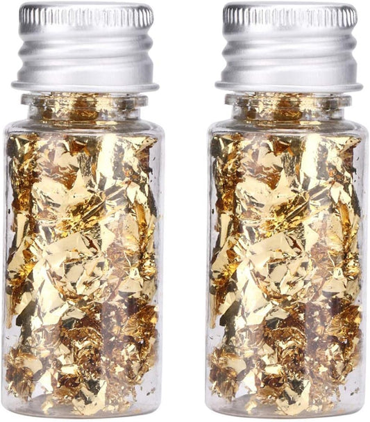 Lwuey Decorating Flakes, Gold Leaf Cake Decoration Flake Goldlen Toppers Gilding Foil Decor Imitation Metallic Decorative Drink Cooking Chocolates Cakes Drinks Dessert Cupcake Makeup 2PCS