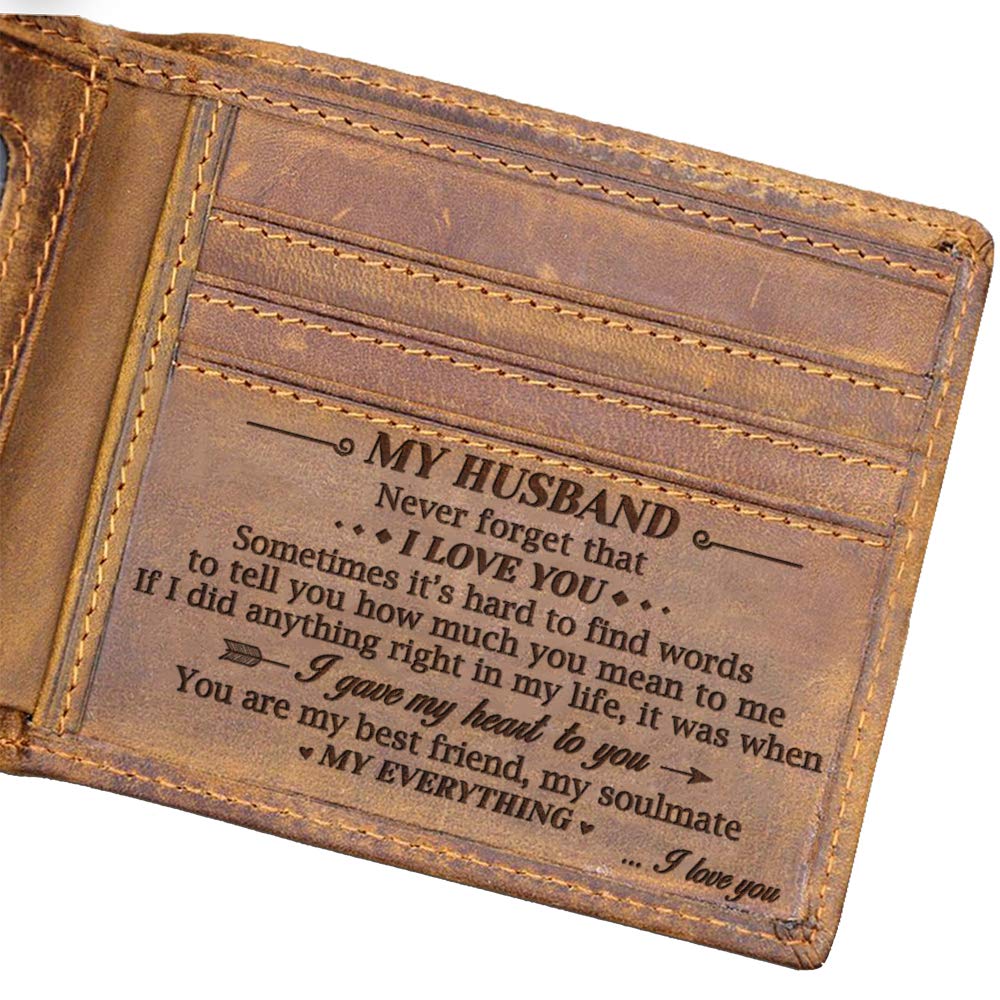 DOPTIKA Minimalist Brown Leather RFID Protected Bi-Fold Wallet for Men, Husbands
